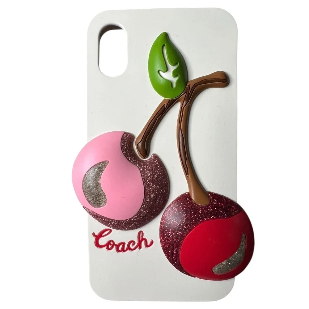New - Coach iPhone X Case Chalk Multi Oversized Cherry F65093 Glitter Logo